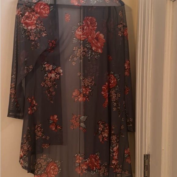 Black and Red Floral Sheer Jacket with Open Front - Picture 2 of 3